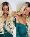 qvr wigs 13x4 lace front wig with 1b/613 blonde ombre color