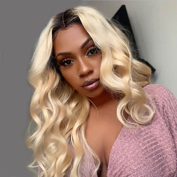 qvr wigs ombre 1b/613 blonde virgin human hair lace front wig