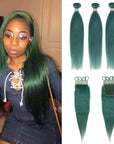 qvr jade green straight human hair bundles and lace closure virgin human hair weave