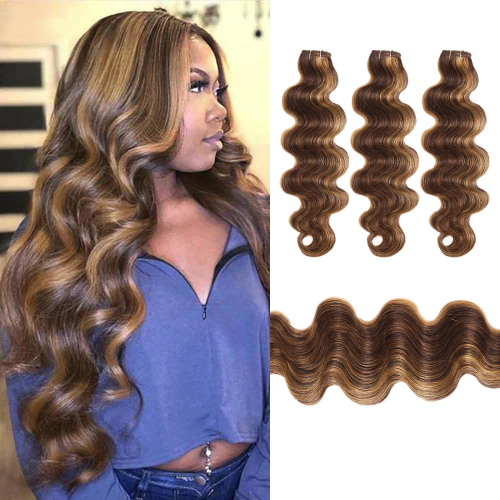 qvr brown blonde piano highlight body wave human hair bundles
