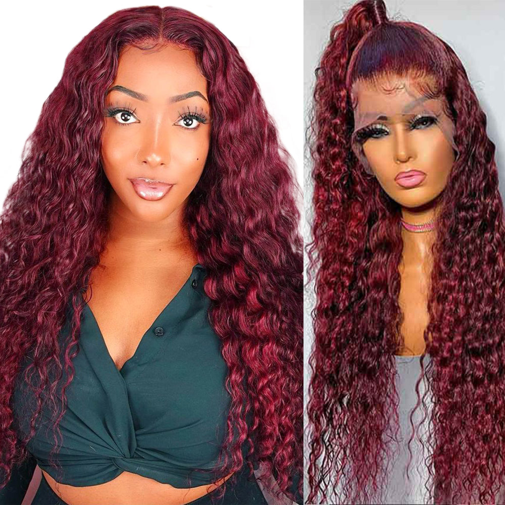 qvr glueless wigs 99j burgundy deep wave for rich color