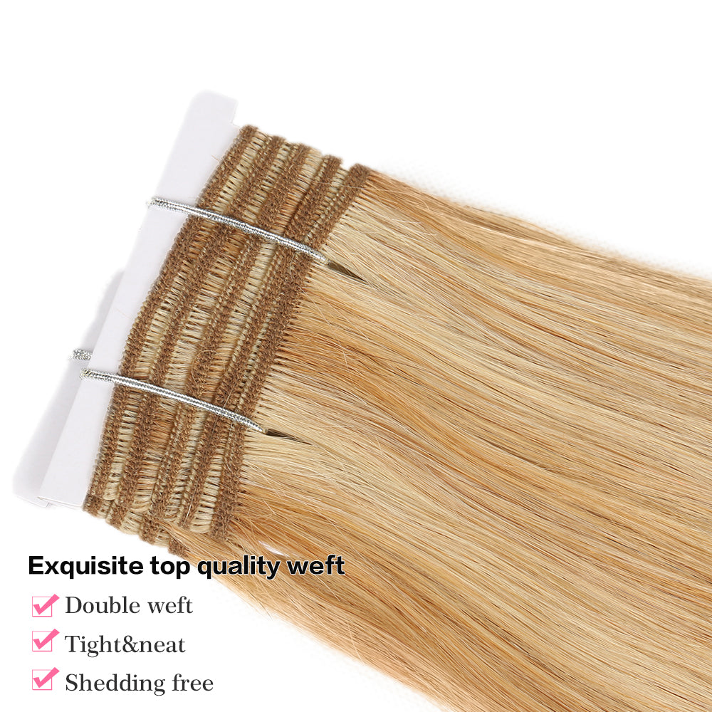 machine weft piano blonde 27/613 silky straight virgin human hair bundles