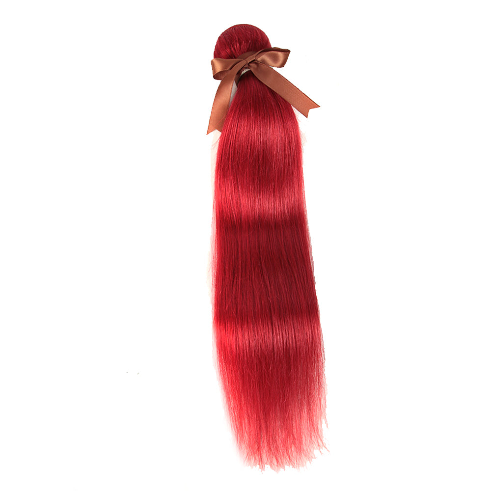 glossy red color silky straight human hair bundles