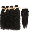 jerry curly natural black human hair bundles with 4x4 lace hair weave