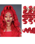 bright red brazilian body wave virgin human hair bundles and hair extension with lace closure