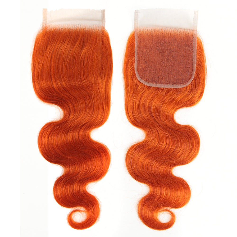 4x4 lace closured body wave ginger orange virgin human hair