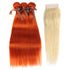 qvr bright red straight human hair bundles with blonde straight hair weave with lace closure
