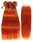 ginger orange straight raw hair 3 bundles with 4x4 lace closure hair weave