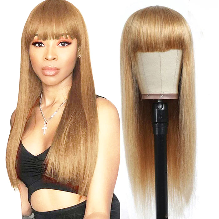 stylish honey blonde human hair wigs with bangs for black women