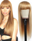 stylish honey blonde human hair wigs with bangs for black women