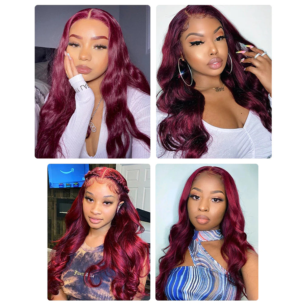 curved 99j red wine silk straight human hair bundles