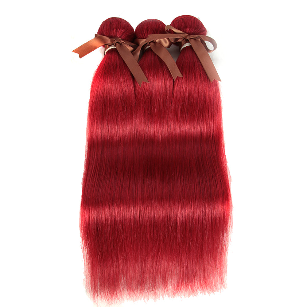 remy hair red color straight human hair 3 bundles