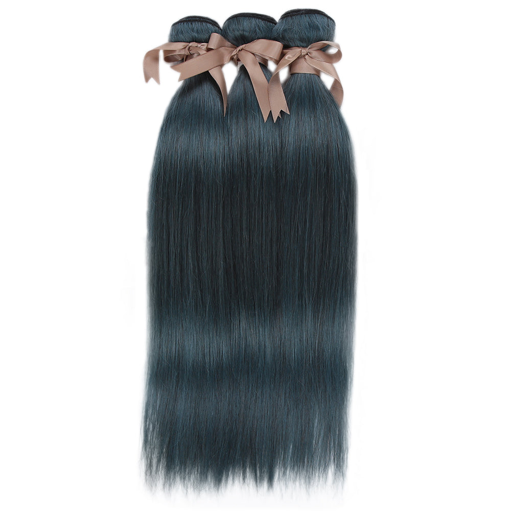 ink blue jade shade straight human hair 3 bundles