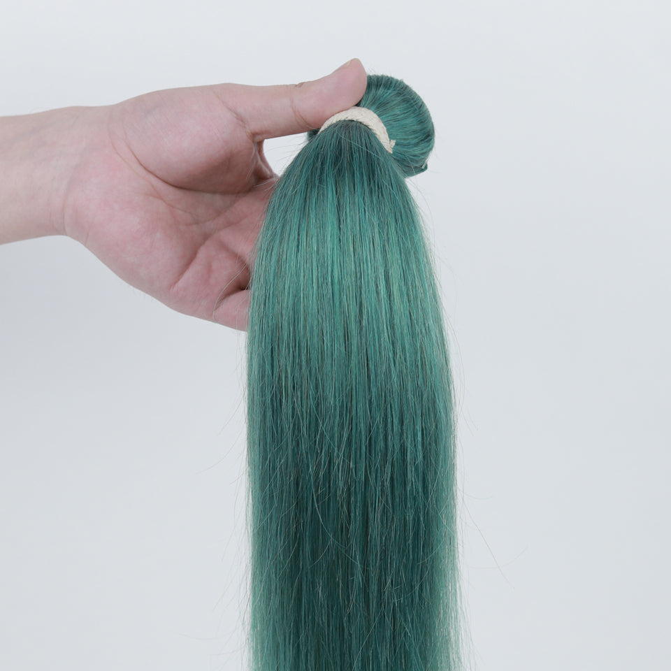jade green straight human hair bundles