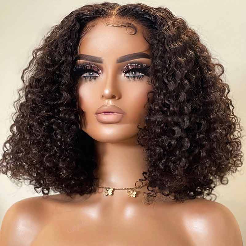 curly bob wigs human hair, 4x4 lace closure short bob wigs for natural black hair