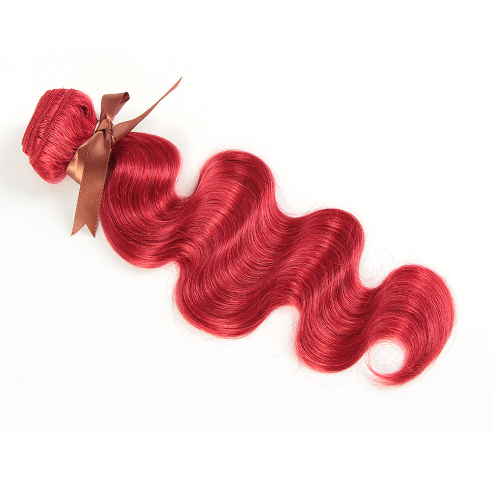  red color wavy remy hair bundles