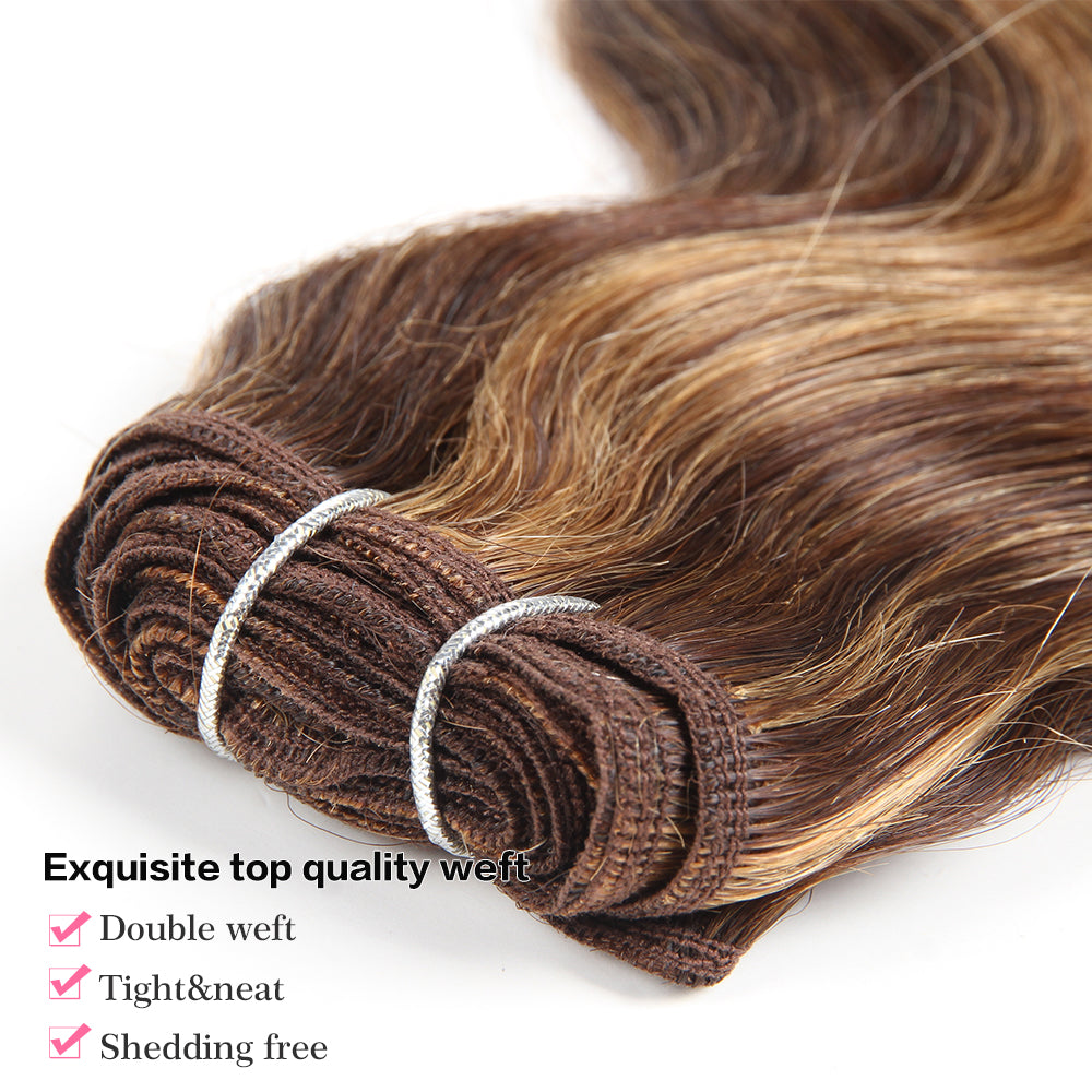machine weft brown highlight body wave human hair bundles