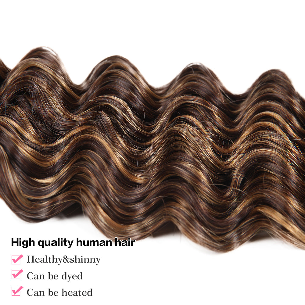 glossy look brown piano highlight deep wave human hair bundles
