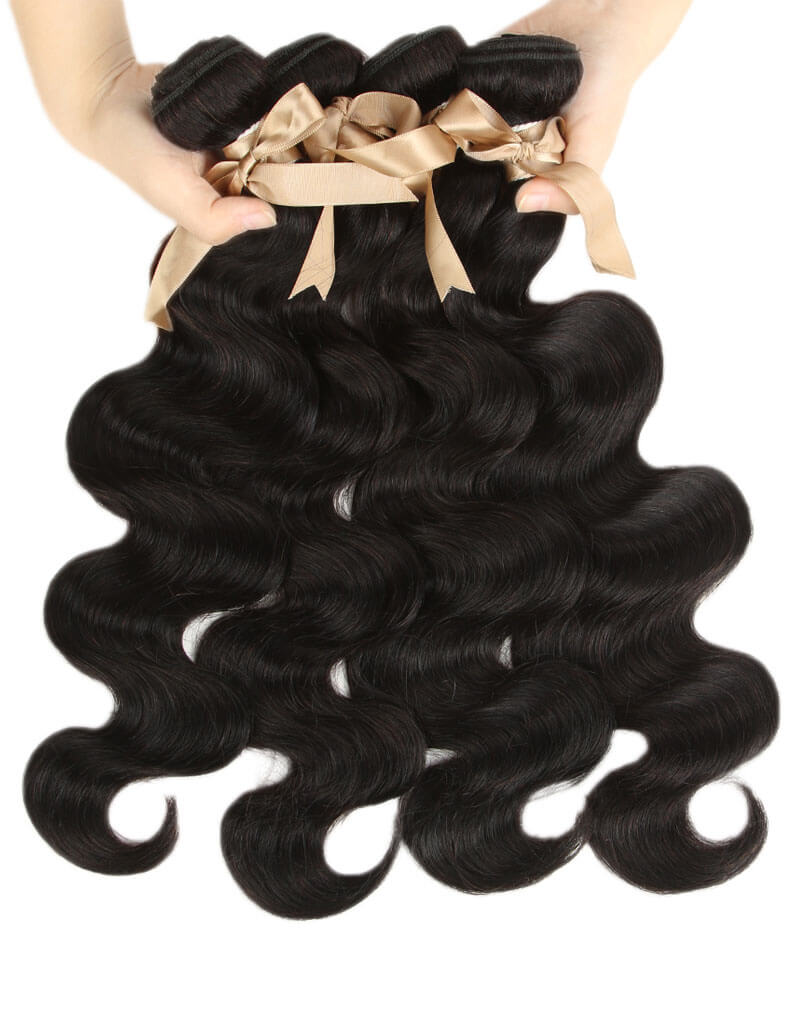 qvr natural black body wave human hair bundles 4pcs
