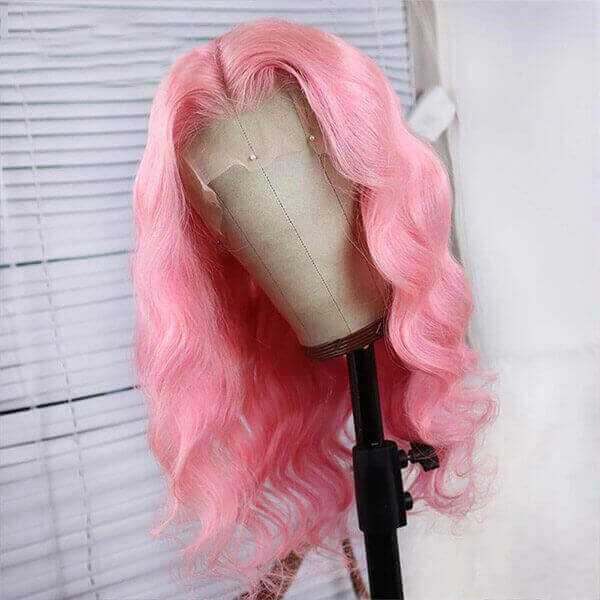 qvr wigs body wave 13x4 lace front pink wig for natural look