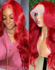 13x4 lace front wig with vibrant red color and body wave style