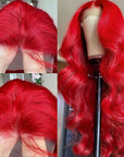 human hair lace wigs, 32 inch red body wave with pre-plucked details