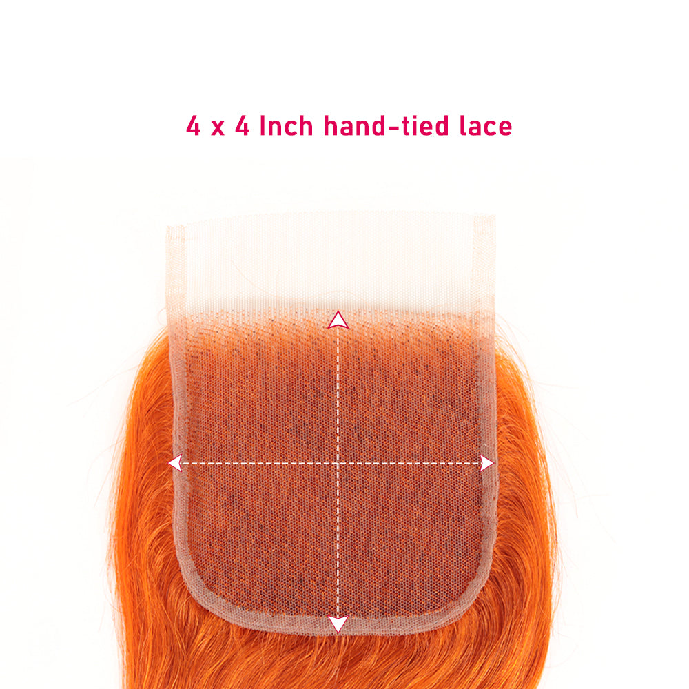 hand tied 4x4 lace closure hair weave ginger orange color