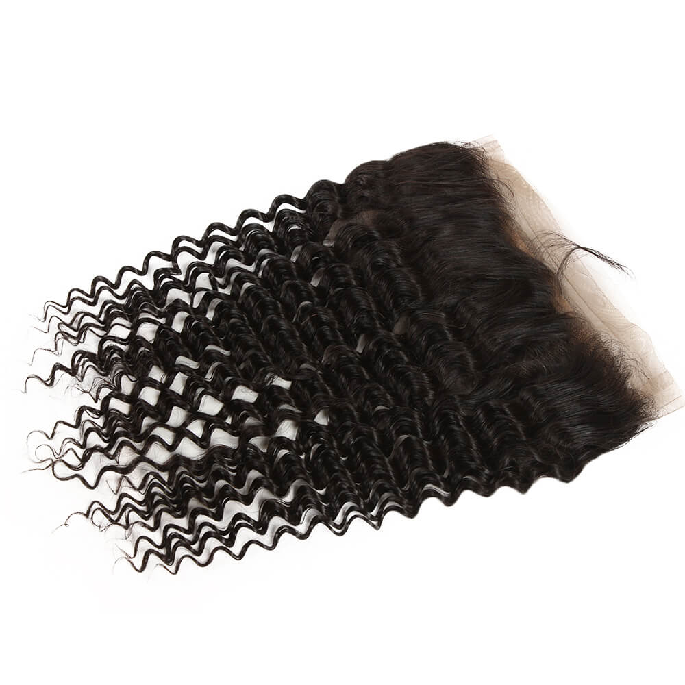 high quality curly wave natural black hair with lace frontal closure