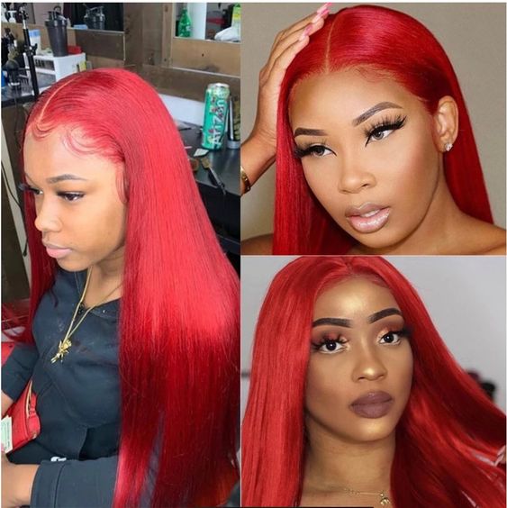 qvr glueless wigs red color straight for sleek, bold style