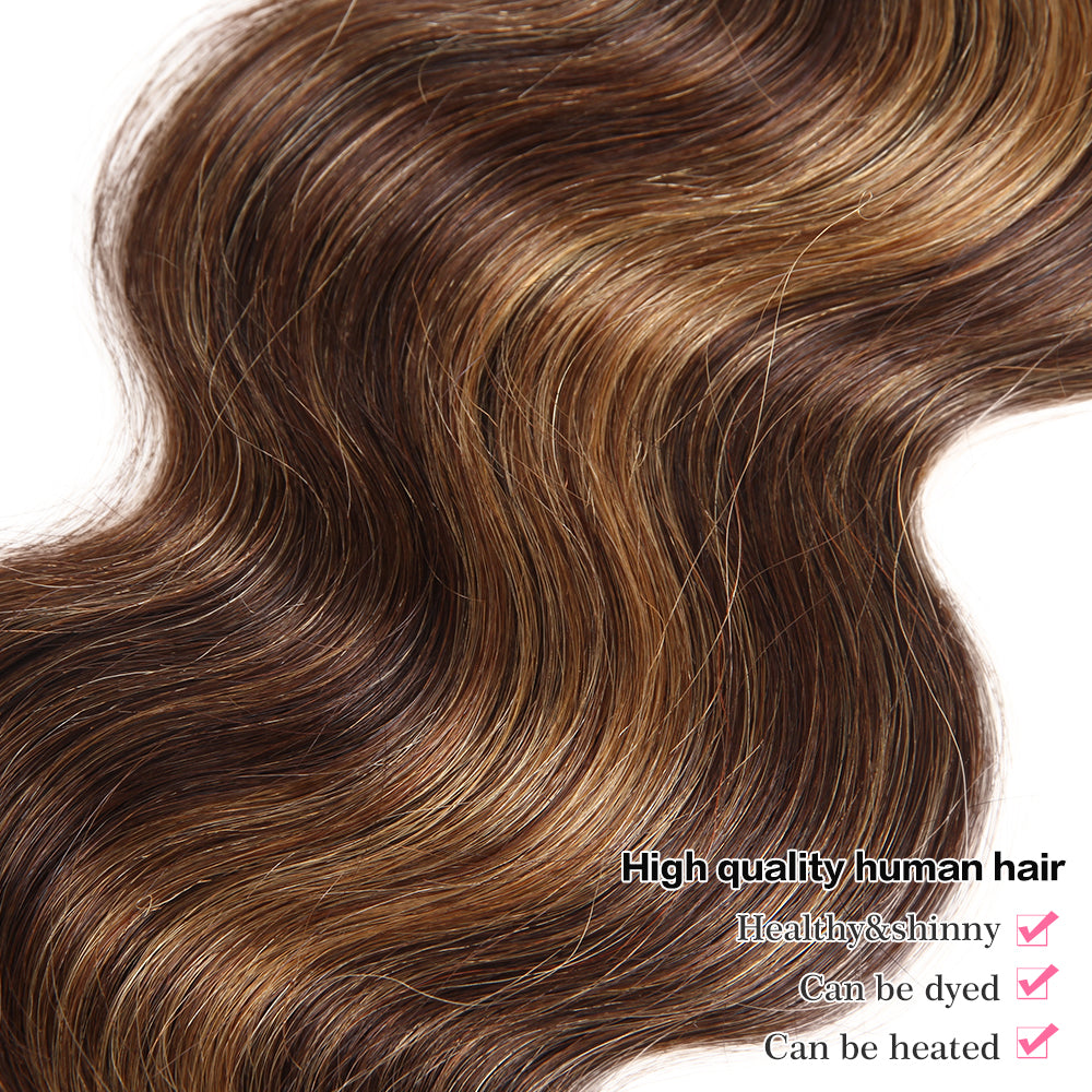 glossy look brown blonde piano highlight body wave human hair bundles