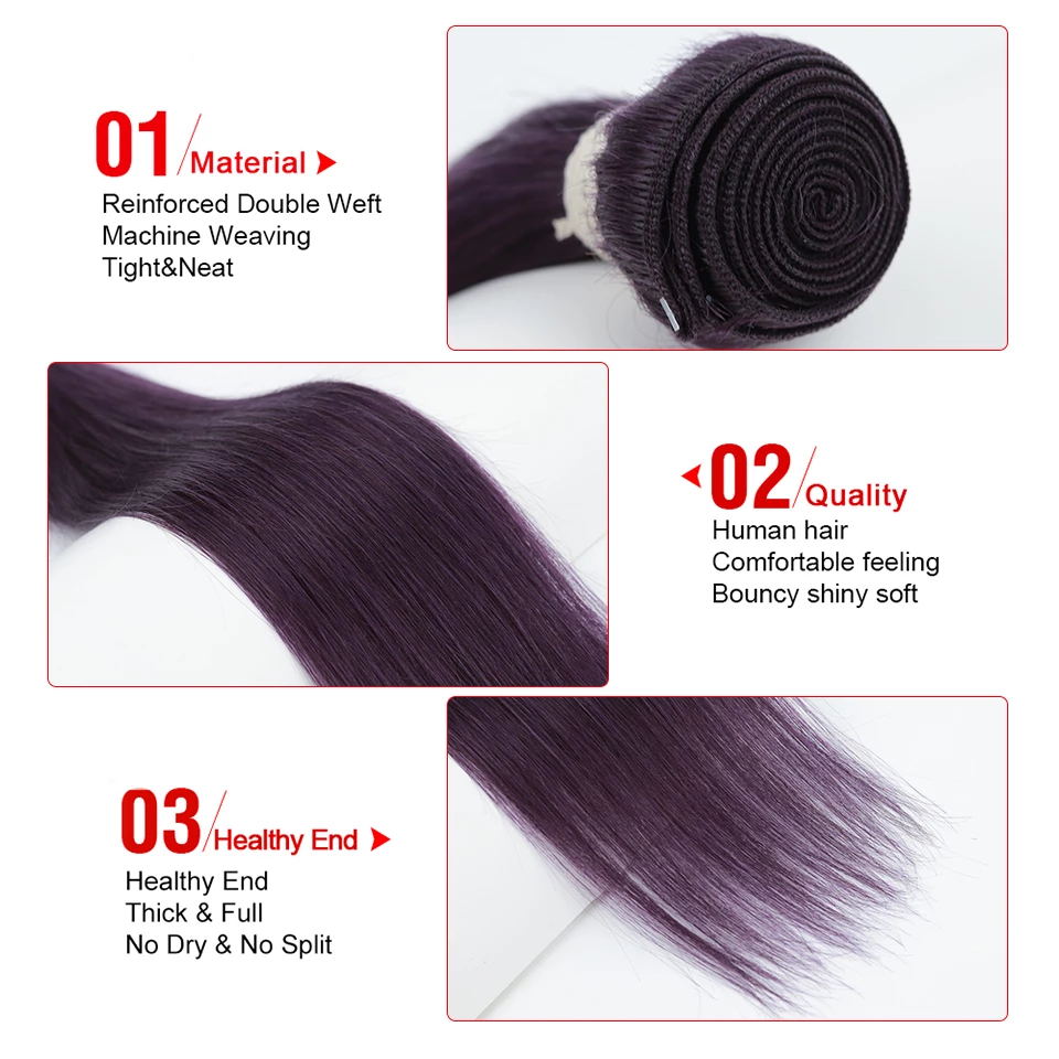 machine weft purple straight human hair bundles