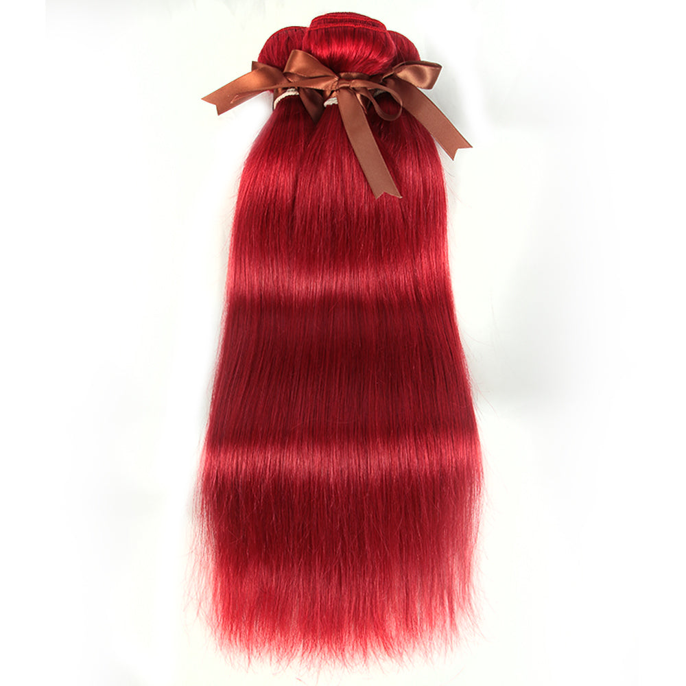 remy hair red color straight raw hair bundles