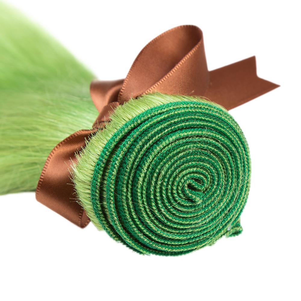 machine weft lemon green straight virgin human hair bundles
