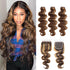qvr brown highlight body wave human hair bundles with lace closure piano color virgin human hair