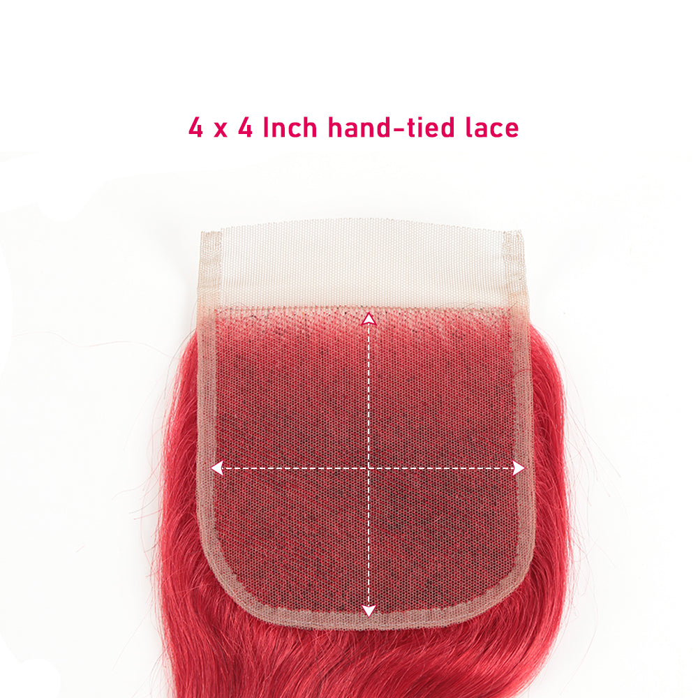 red wavy virgin human hair weave with lace closure