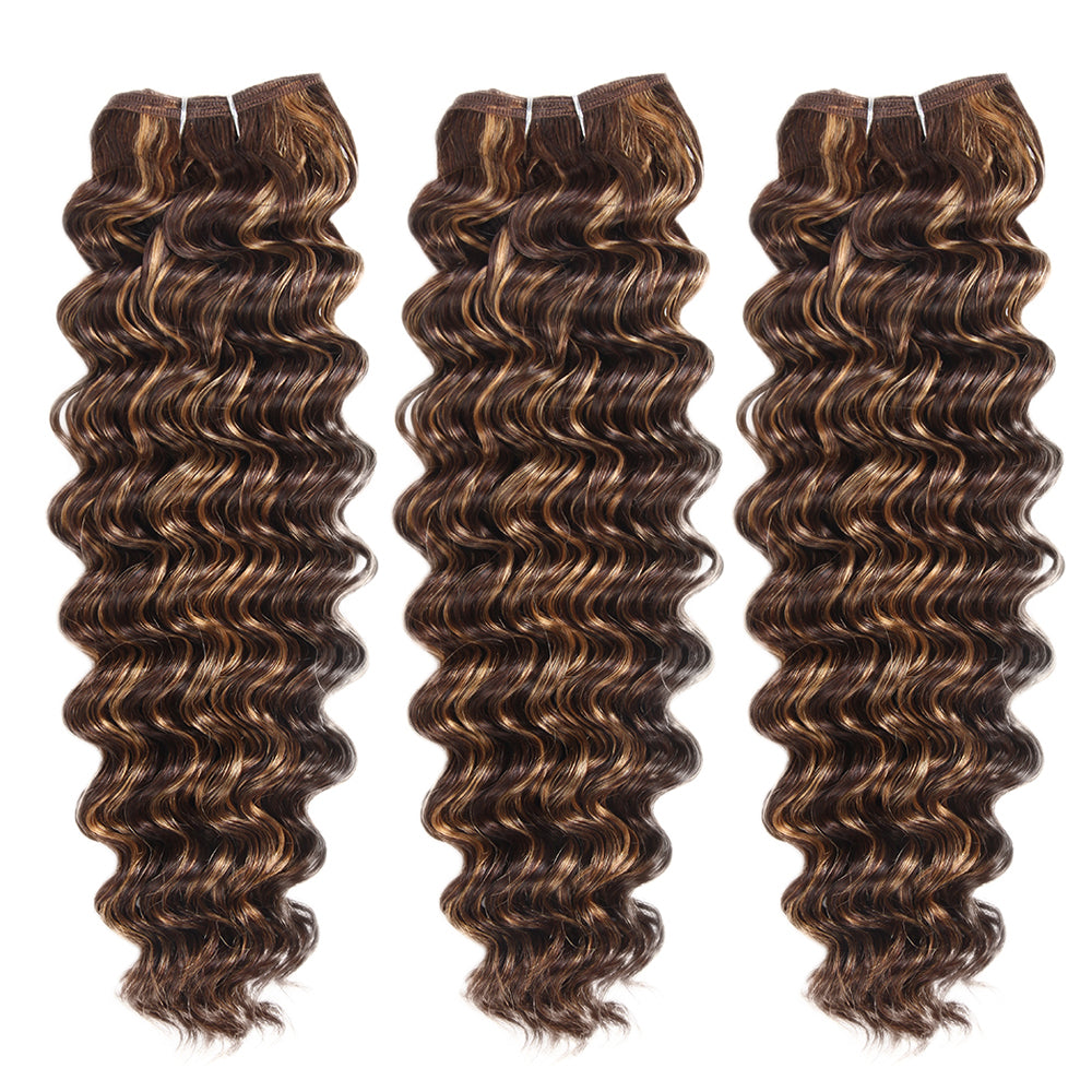 3 bundles brown piano highlight deep wave human hair bundles