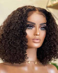 elegant curly bob wigs, natural black 4x4 lace closure human hair short bob wigs