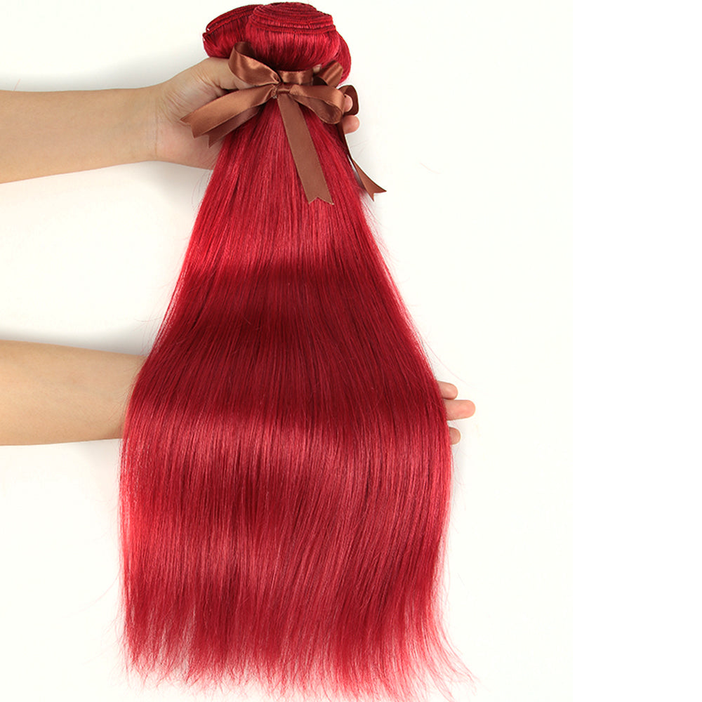 remy hair red color silky straight human hair bundles