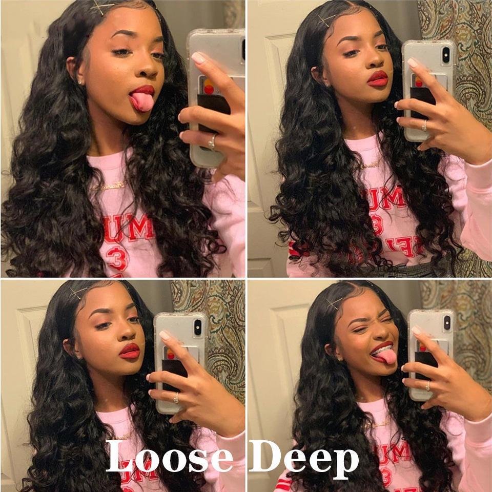 realistic look of black loose deep wave human hair 3 bundles with remy hair weave with 4x4 lace closure