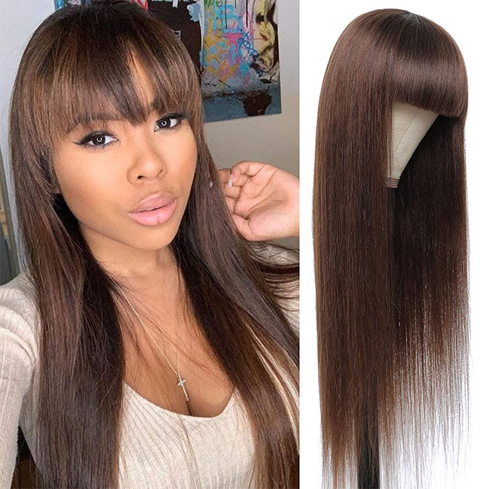 glueless human hair wigs #4 color, sleek machine made style