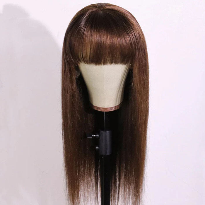 qvr glueless human hair wigs with fringe, natural and classy look