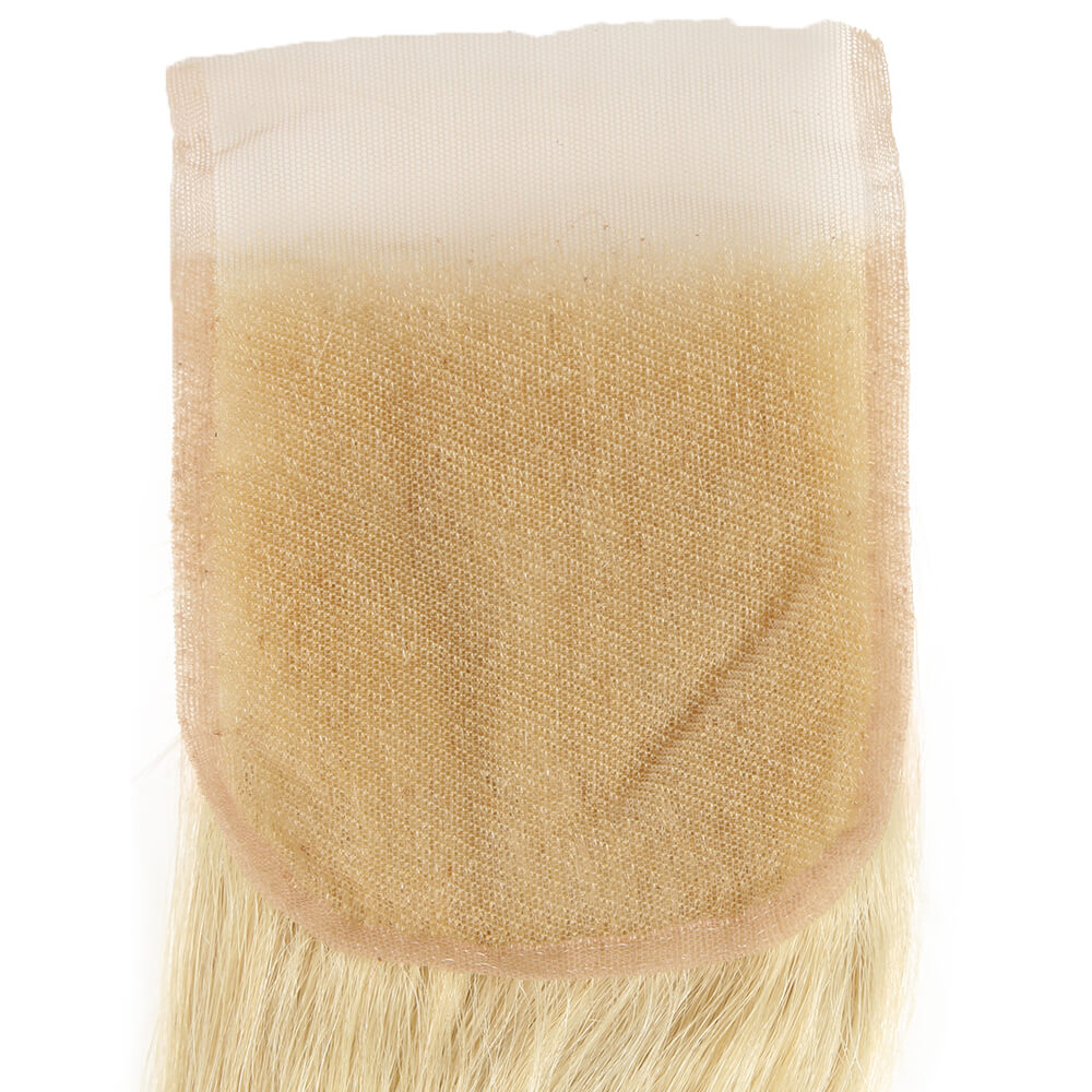 hand tied body wave 613 blonde virgin human hair with 4x4 lace closure