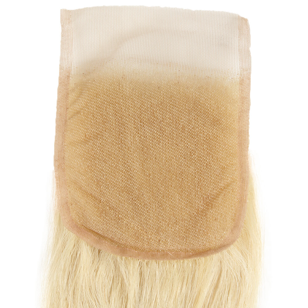 hand tied silky straight 613 blonde human hair with 4x4 lace closure