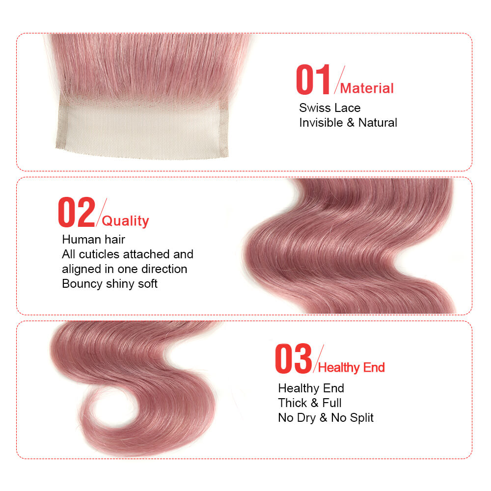 advantages of pink2 body wave human hair weave with 4x4 lace closure