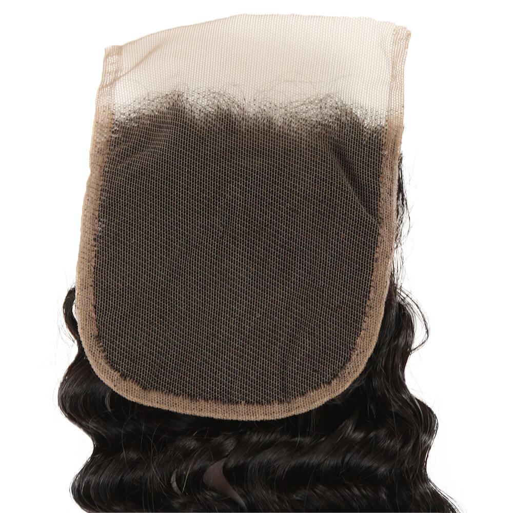 hand tied curly natural black human hair with 4x4 lace closure