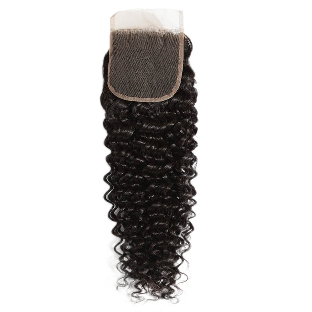 tangle free curly natural black human hair with 4x4 lace closure