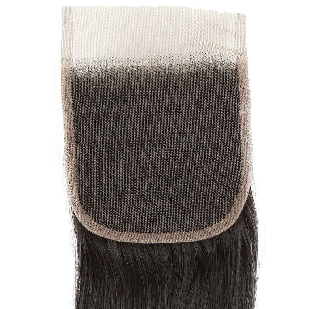 hand tied silky straight natural black virgin human hair with 4x4 lace closure