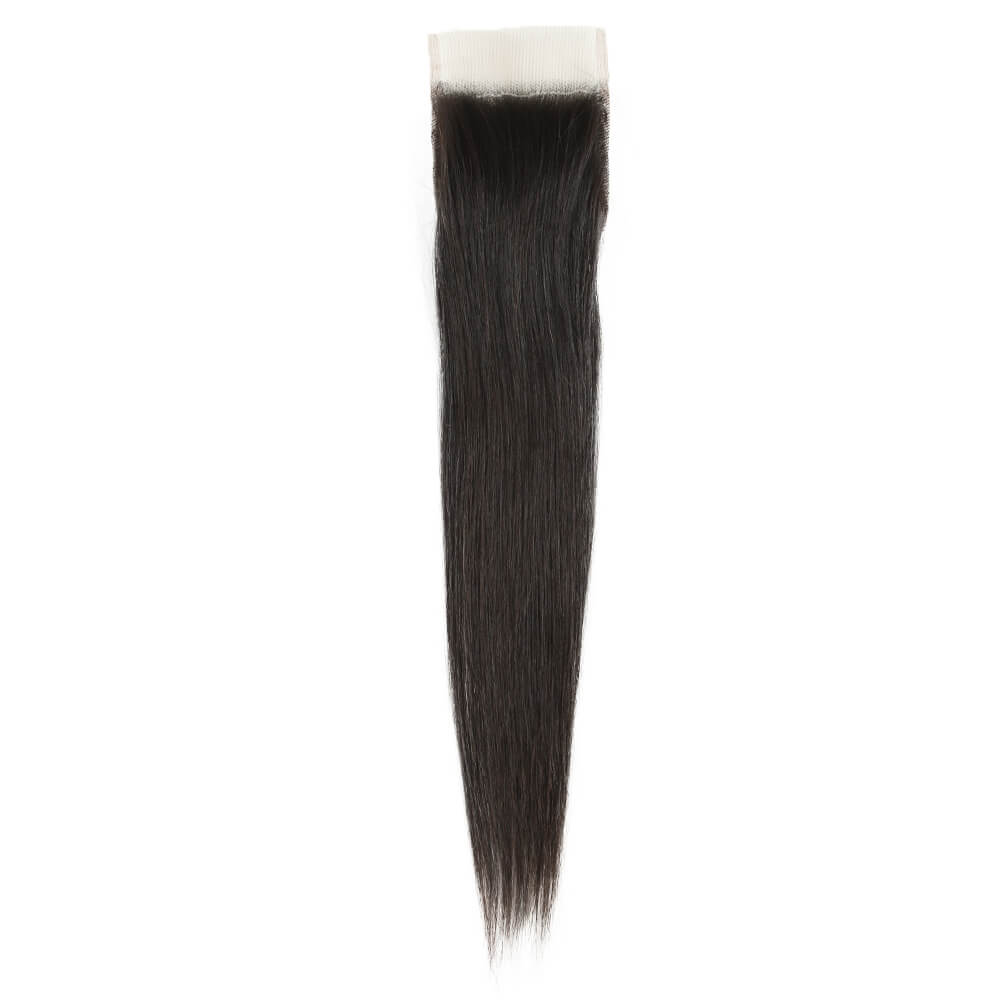 qvr silky straight natural black virgin human hair with 4x4 lace closure