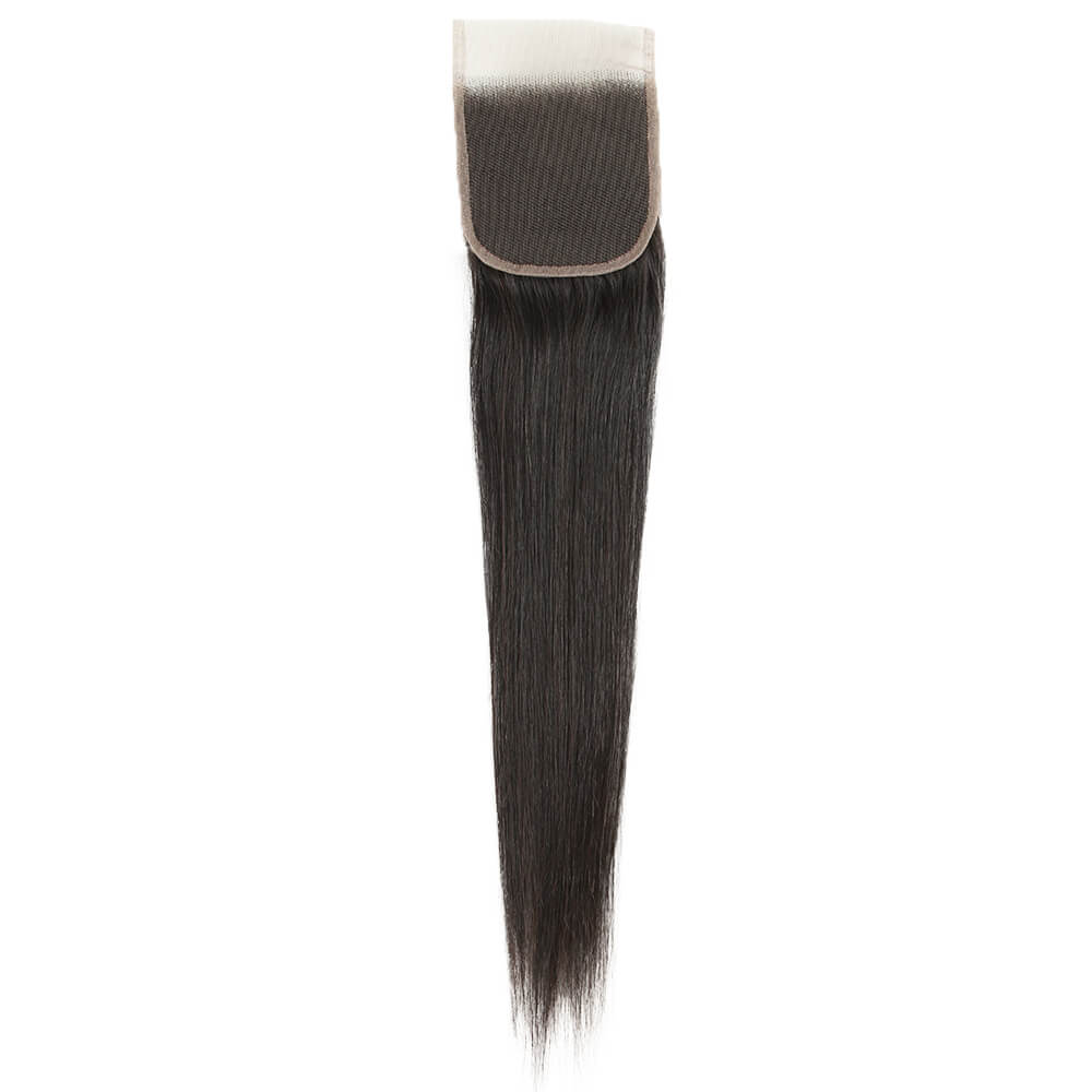silky straight natural black virgin human hair with 4x4 lace closure