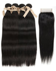 natural black straight raw hair bundles with 4x4 lace closure hair weave